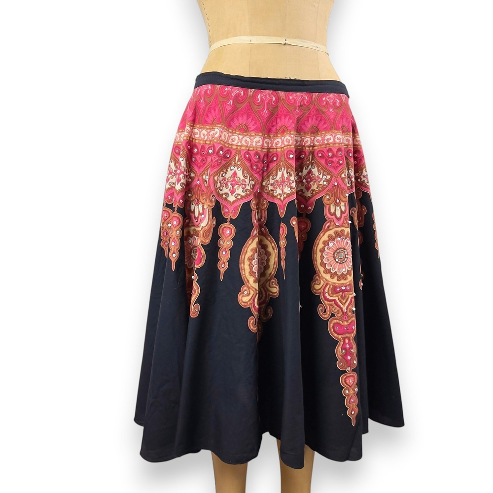 Y2K Paisley‎ Medallion Circle Skirt Sequin Embellished Maximalist Boho Size M